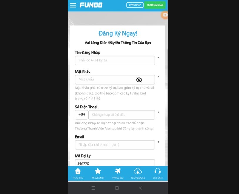 Cách đăng ký Fun88 trên điện thoại